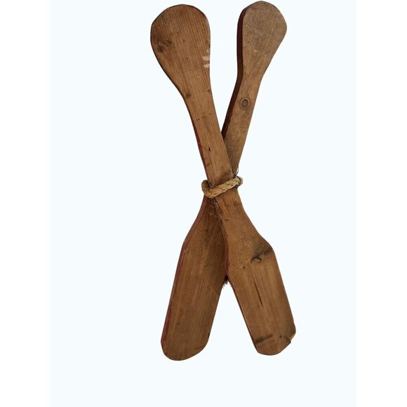 Decorative Rustic Wooden Oar Paddle Set With Rope Accent Red & Natural Wood Fini - Picture 7 of 10